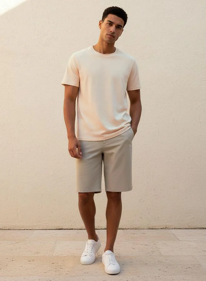 Iconic  Iconic Men Slim Fit Crew Neck Short Sleeves Popcorn Textured T-shirt for Men | Best Price UAE